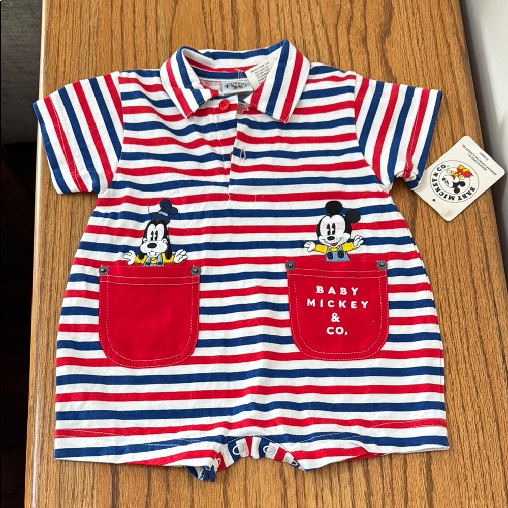 NWT VINTAGE Striped Baby Mickey Romper